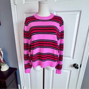 H&M Divided Pink Red and Black Knit Striped Sweater Balloon Sleeves Women’s L